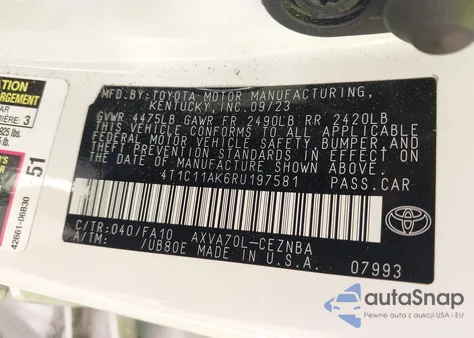 2024 Toyota Camry Le из США, поврежденный, VIN 4T1C11AK6RU197581